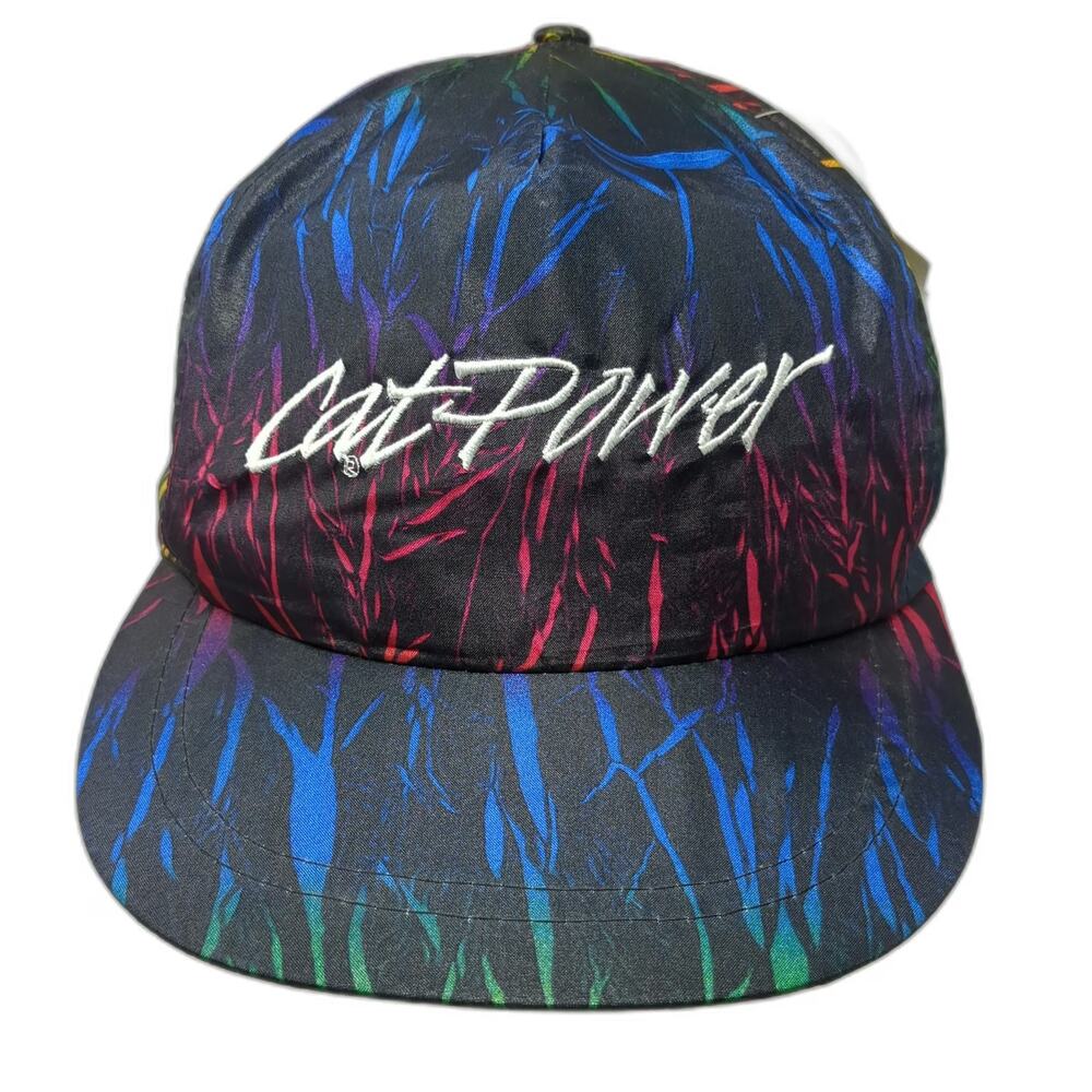 Caterpillar 5 Panel Black OS Nylon Snapback Allover Print Cat Power Hat Vintage